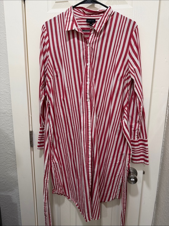 Who What Wear Dresses & Skirts - Striped Red & White Midi Shirt Dress